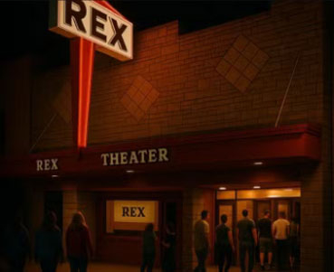 The Rex Theater storefront in Orofino, Idaho